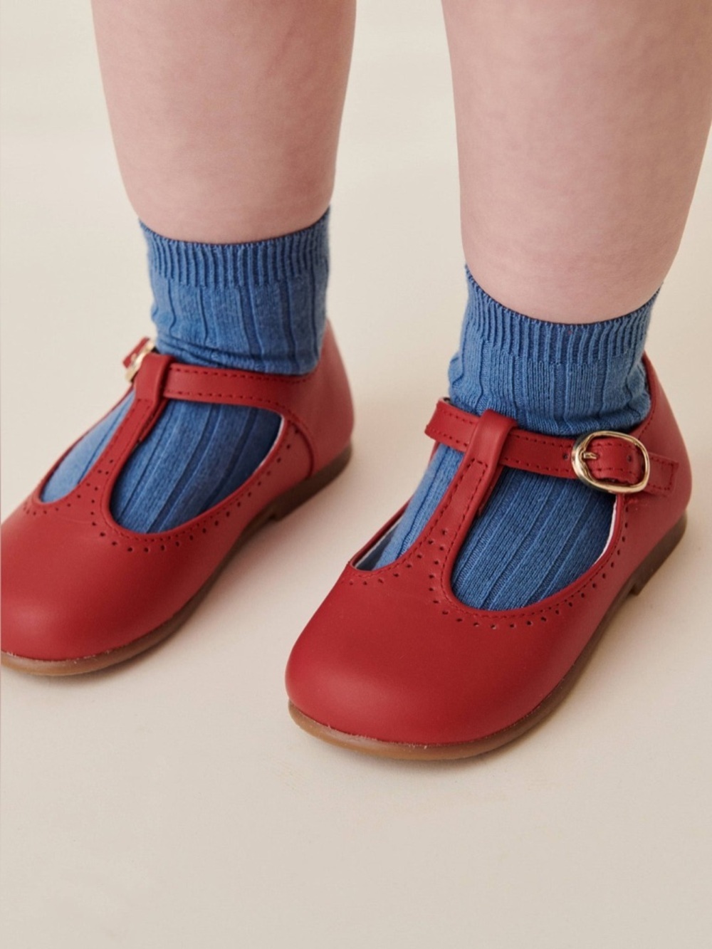 La Coqueta Red Leather T-Bar Mary Jane Shoes EU 27 US 10 - Picture 8 of 15
